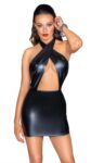 F255 Mini-robe dos nu en Powerwetlook avec encolure enveloppante