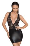 F214 Mini-robe en dentelle et Powerwetlook avec décolleté profond dans le dos