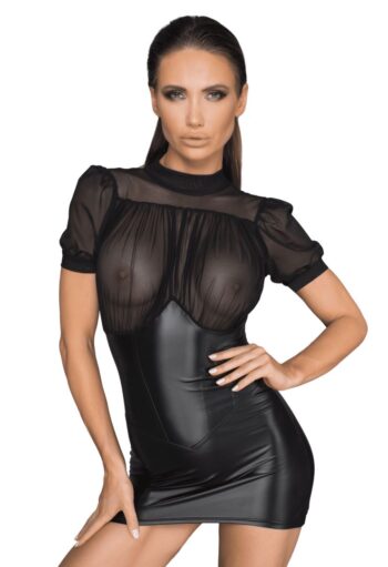 F204 Minirobe avec haut en tulle, manches bouffantes et élément de corset
