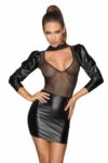 F201 Robe en Powerwetlook et tulle avec manches bouffantes