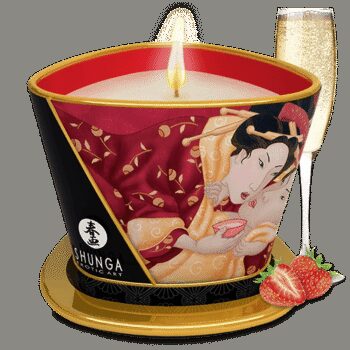 Bougie de massage lueur et caresses - Romance Vin pétillant à la fraise