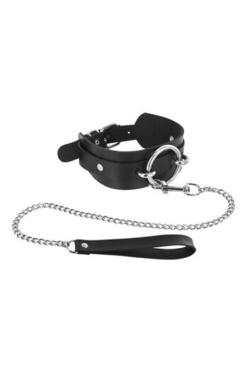 Collier noir anneau et laisse Fétish Tentation